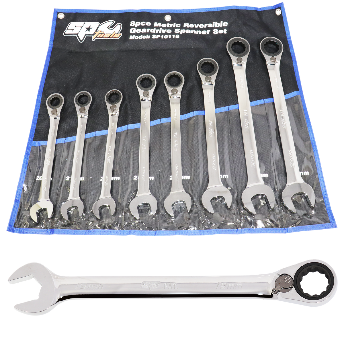 Spanner Set - Roe Geardrive/Quad Drive Reversible Jumbo Metric 8Pc