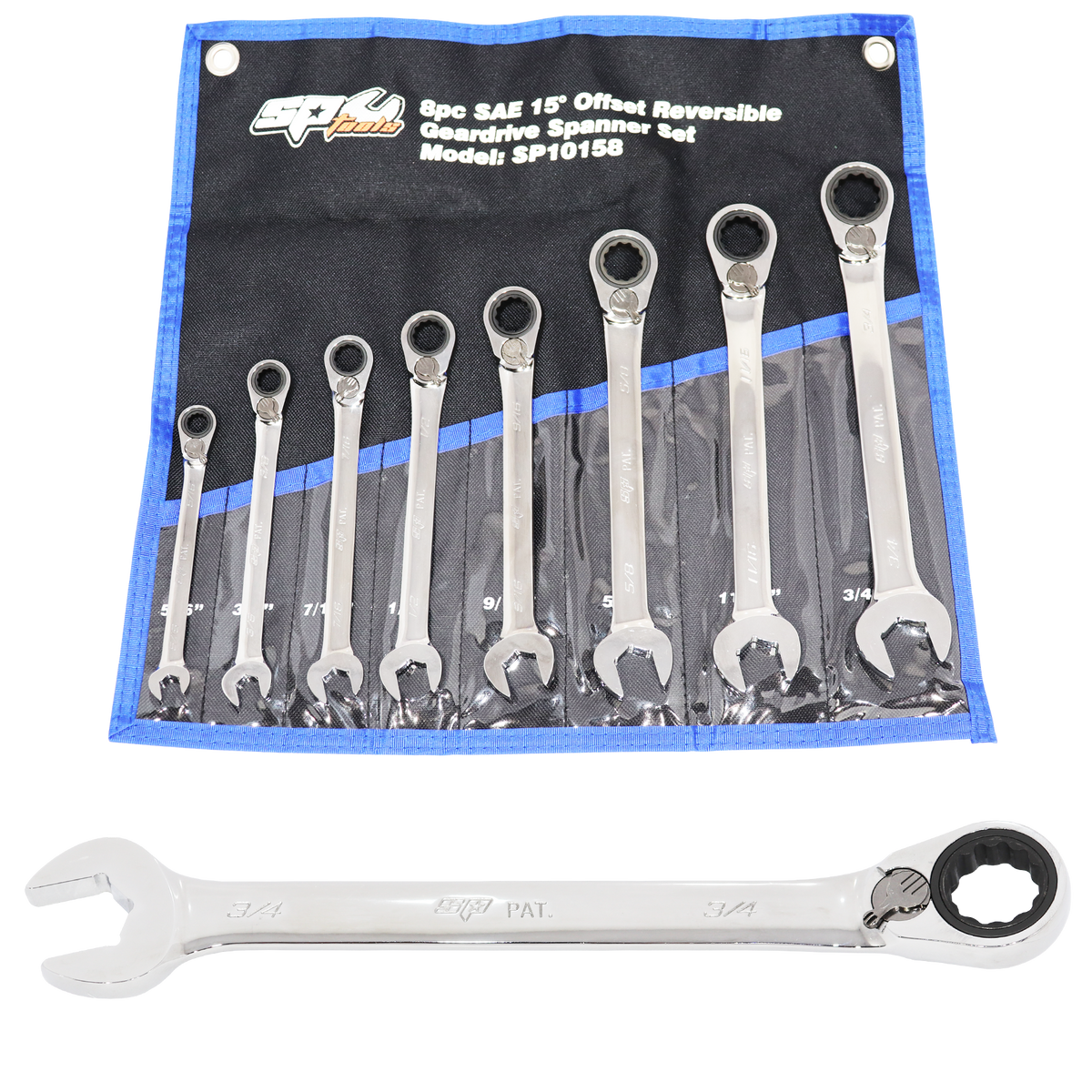 Spanner Set - Roe Geardrive/Quad Drive Reversible Sae 8Pc