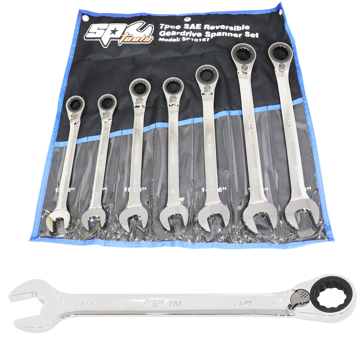 Spanner Set - Roe Geardrive/Quad Drive Reversible Jumbo Sae 7Pc