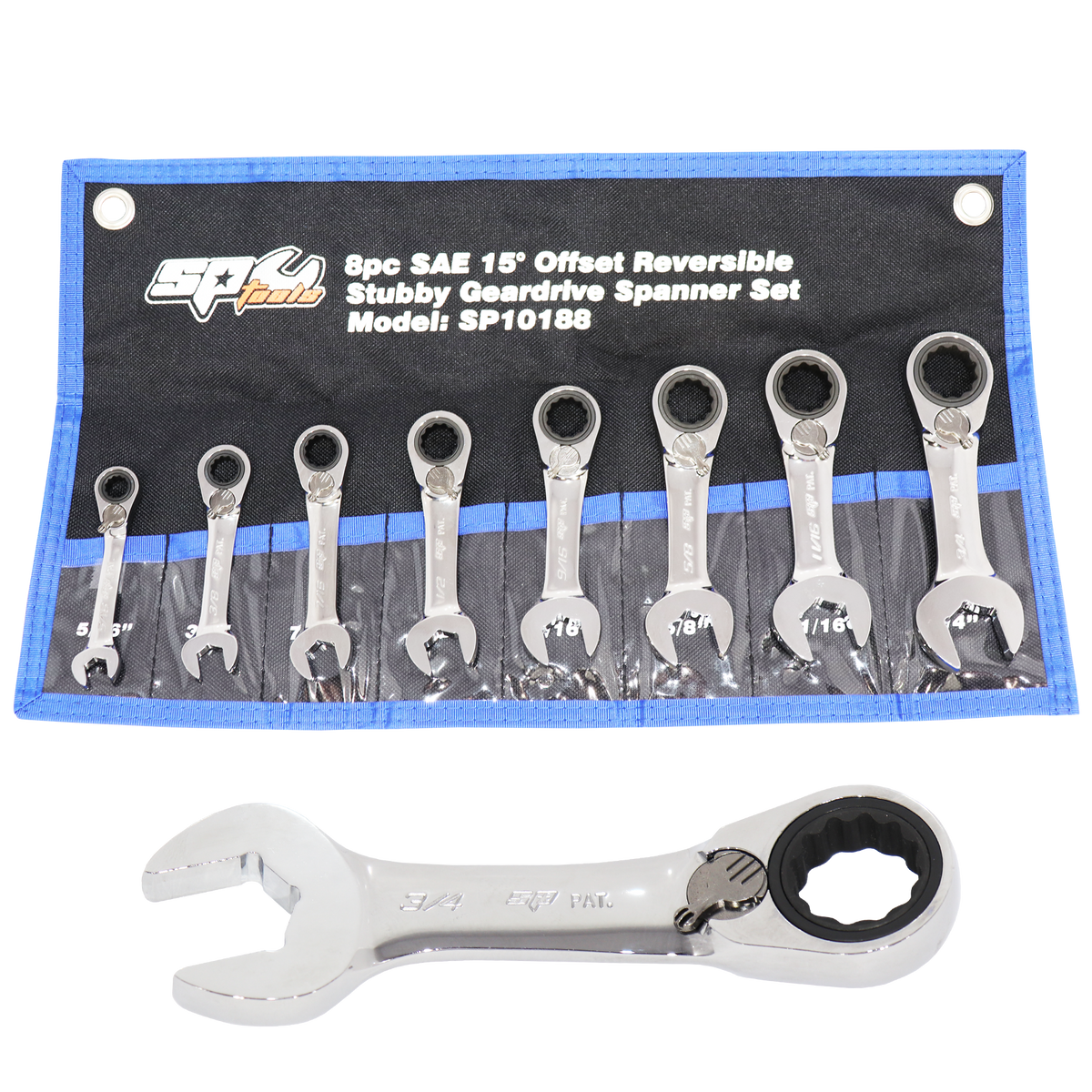 Spanner Set - Roe Geardrive/Quad Drive Reversible Stubby Sae 8Pc