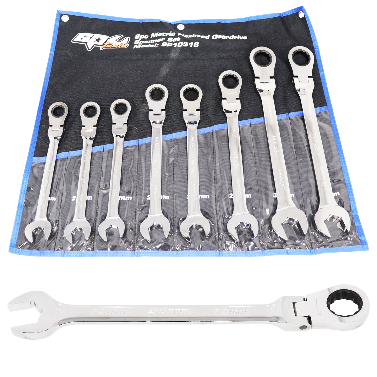 Spanner Set - Roe Geardrive/Quad Drive Flex Head Jumbo Metric 8Pc