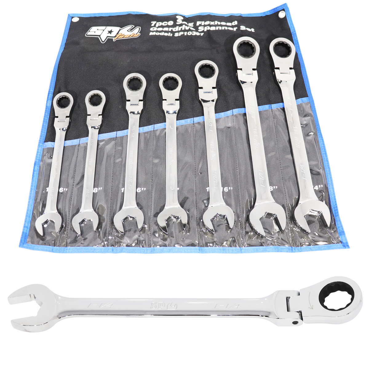 Spanner Set - Roe Geardrive/Quad Drive Flex Head Jumbo Sae 7Pc