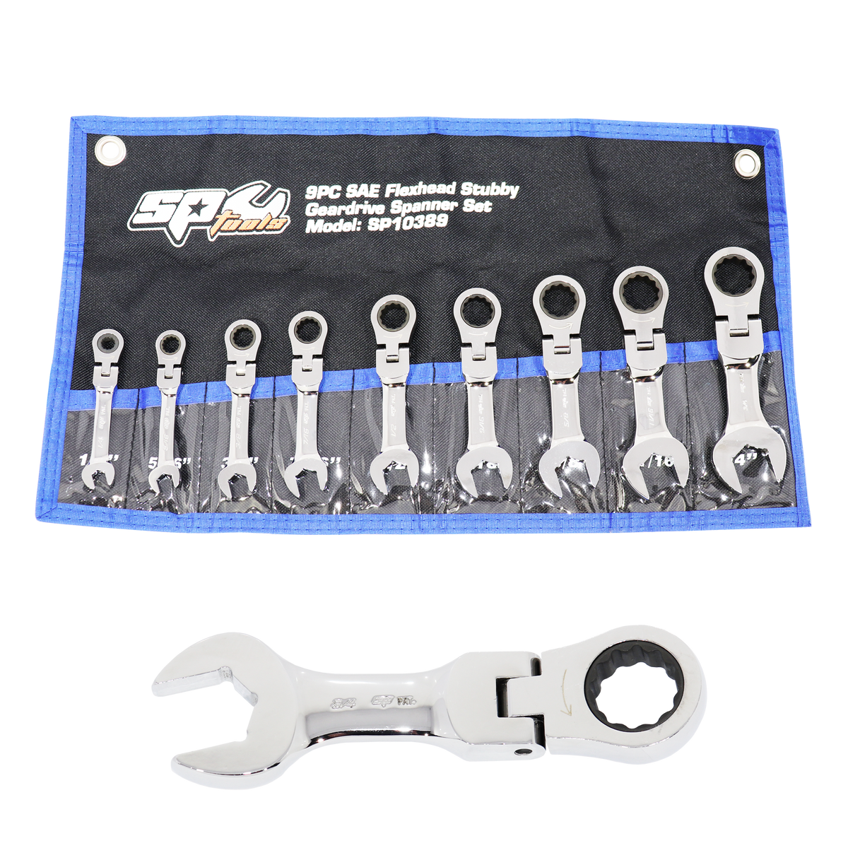 Spanner Set - Roe Geardrive/Quad Drive Flex Head Stubby Sae 9Pc