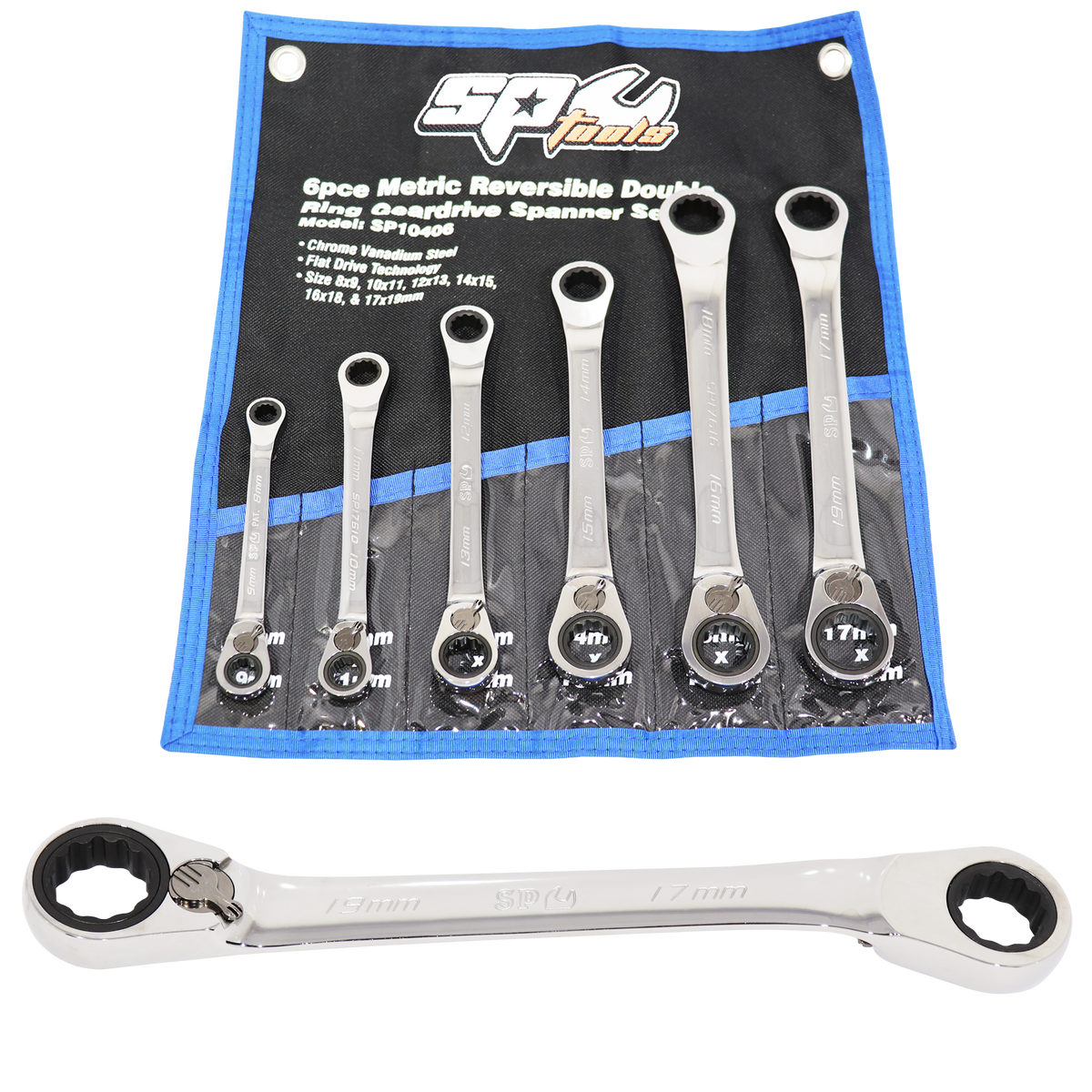 Spanner Set - Double Geardrive Ring Reversible Metric 6Pc