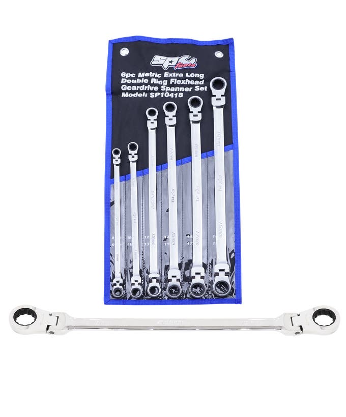 Spanner Set - Ex Long Flex Double Ring 72T Geardrive 6Pc Metric - SP10418