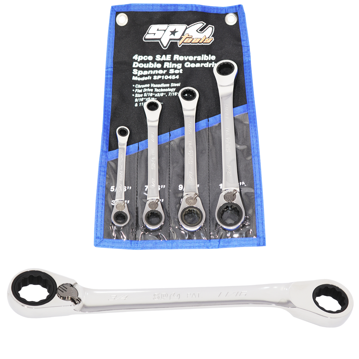 Spanner Set - Double Geardrive Ring Reversible Sae 4Pc