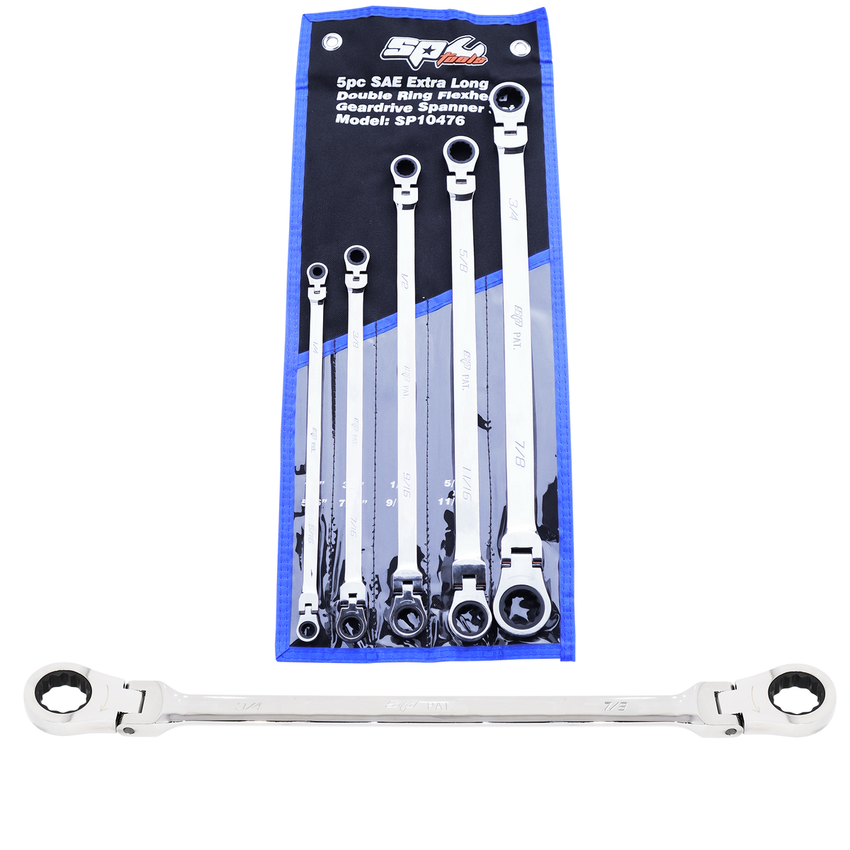 Spanner Set - Ex Long Flex Double Ring 72T Geardrive 5Pc Sae
