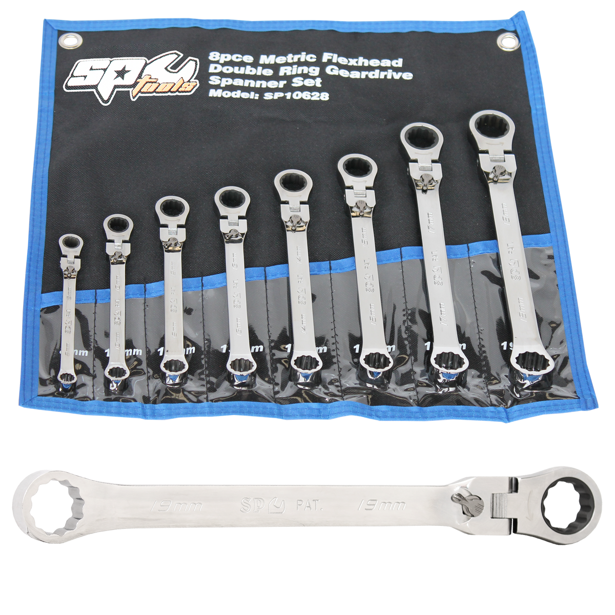 Spanner Set - Double Ring Geardrive Locking Flex Head 8Pc Metric
