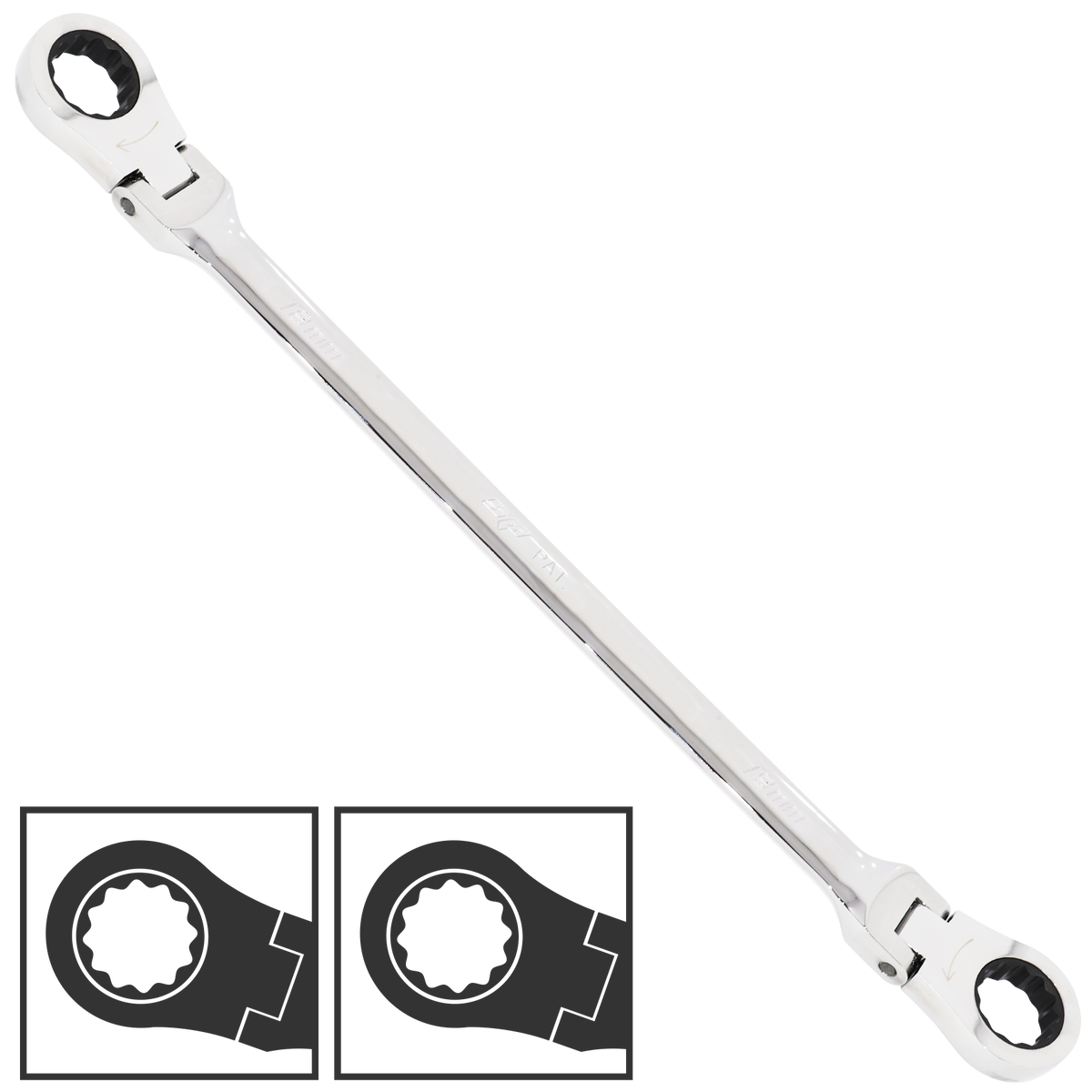 Spanner Ex Long Flex Double Ring Stand Out Geardrive 18X19Mm