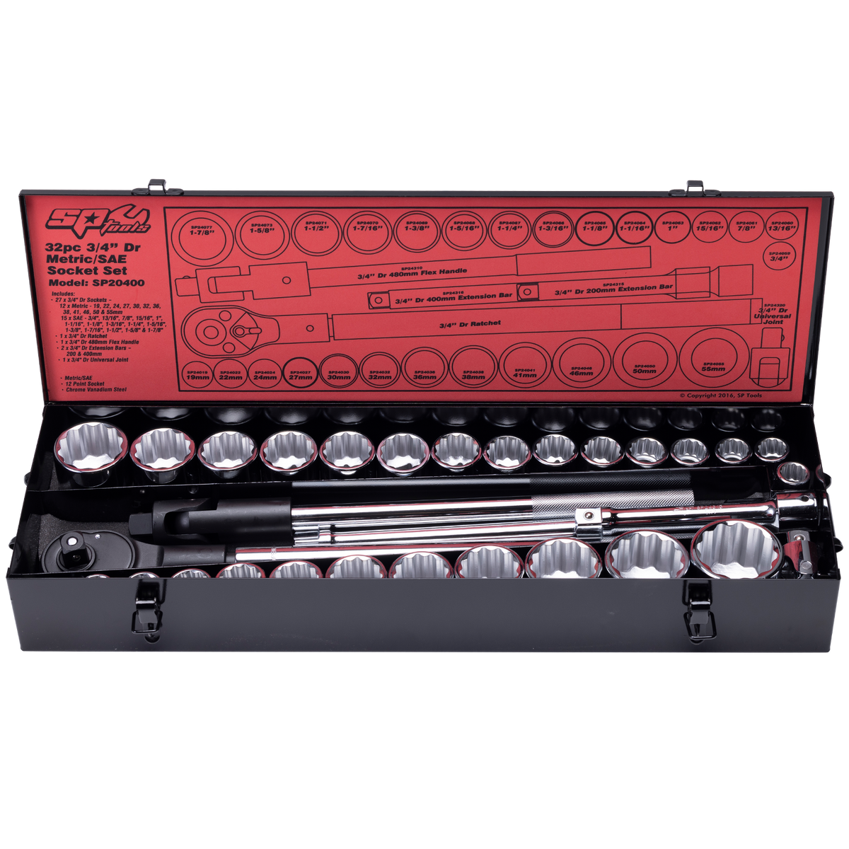 Socket Set 3/4Dr 12Pt 32Pc Metric/Sae