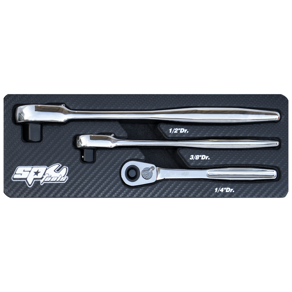 Socket Accessories - 1/4", 3/8", 1/2"Dr Ultra Thin Ratchet Set - Carbon Eva