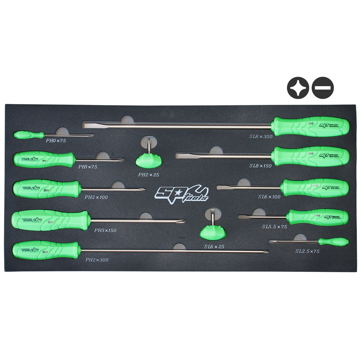 Screwdriver Set - Slotted/Phillips Green Grips - 12Pc Set