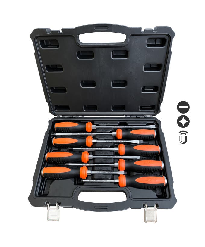 Screwdriver Set - Slotted/Phillips Go-Thru Hex Bolster - 8Pc Set - SP34020