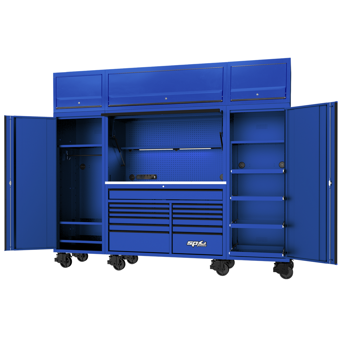 Workstation Complete - Usa Series 114" Including Overhead Blue/Black