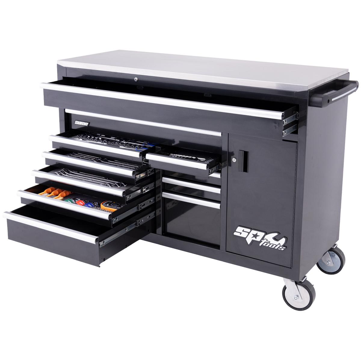 Toolkit 448Pc Metric/Sae - Sumo Series Roller Cabinet With Side Cabinet 12 Drawer Black