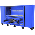Toolkit 1017Pc Metric/Sae - Usa Sumo Series 128" Roller Cabinet With Power Top Hutch And Side Cabinets 18 Drawer - Blue
