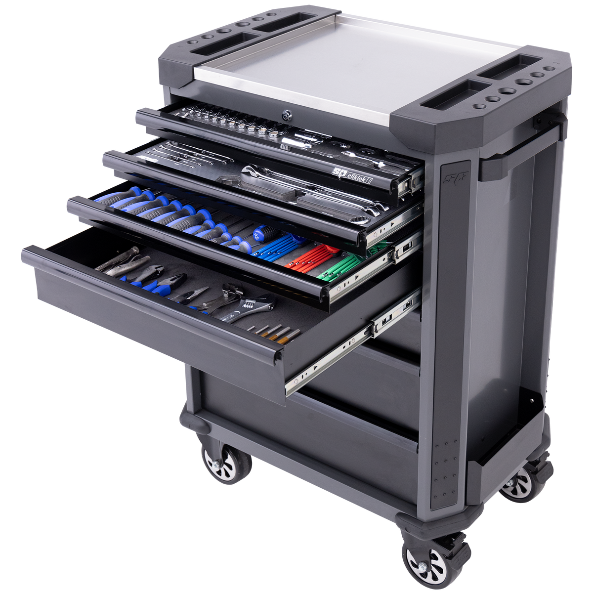 Toolkit 230Pc Metric - Tech Series Roller Cabinet Starter Technician 7 Drawer Diamond Black