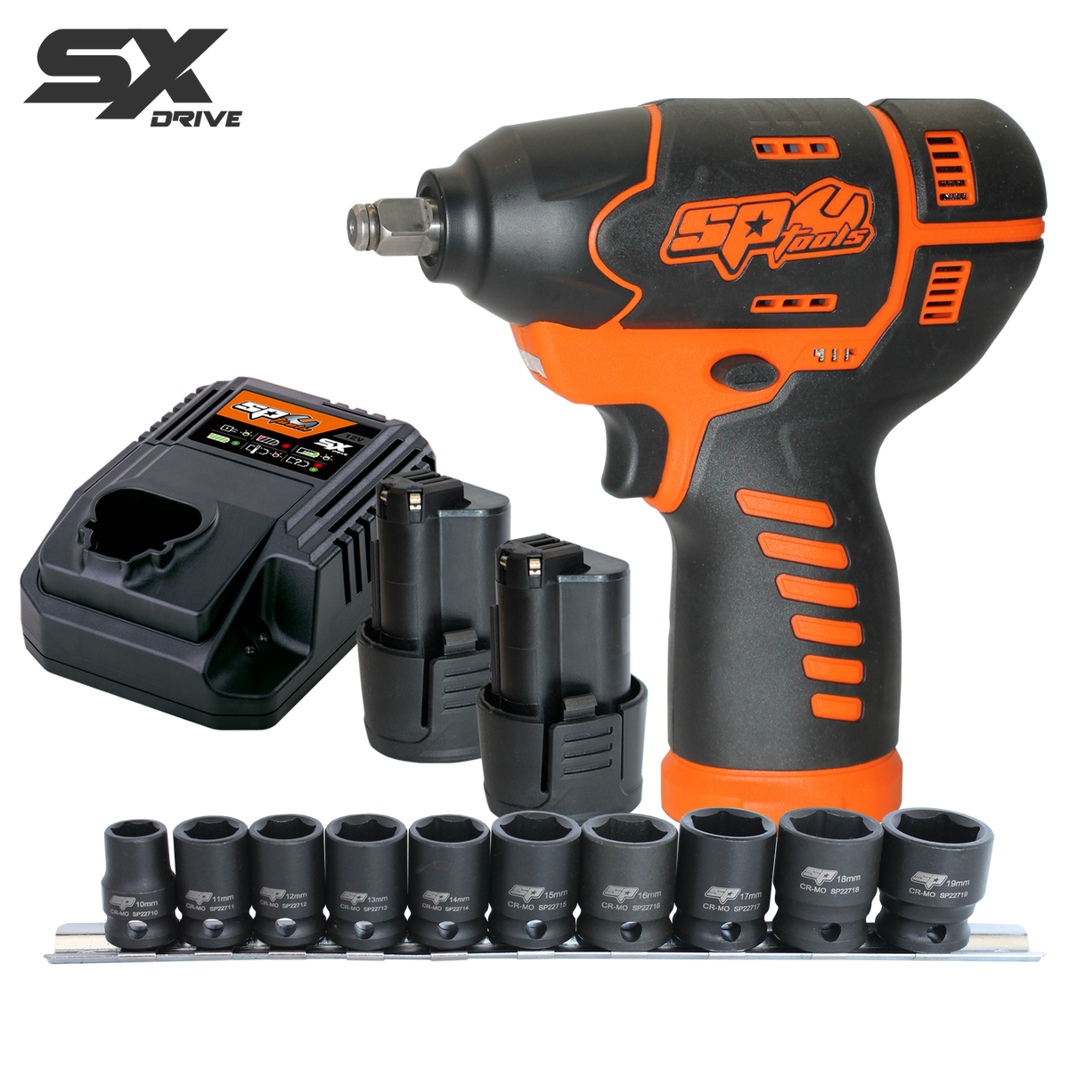 Cordless - 12V 3/8"Dr Impact Wrench Kit - 2.5Ah X2 Batteries And Impact Socket Set - Sx Drive