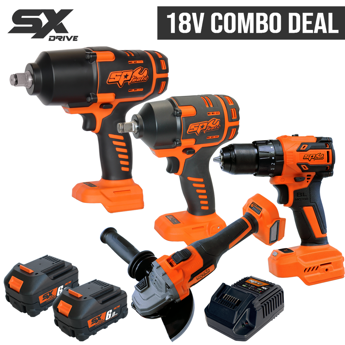Cordless - 18V Impact/Drill/Grinder Kit 4Pc